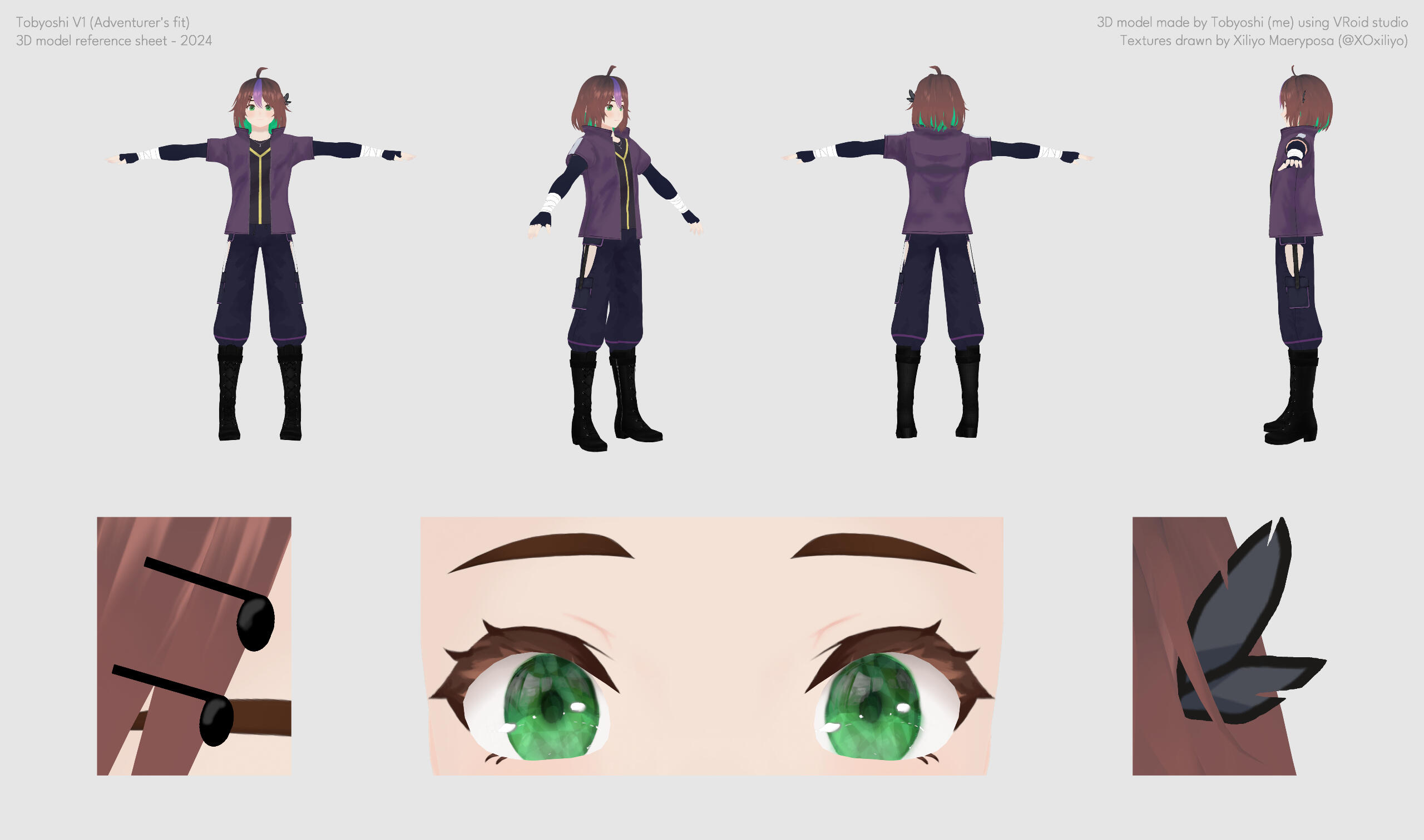 Tobyoshi 3D model reference sheet - Textures drawn by Xiliyo